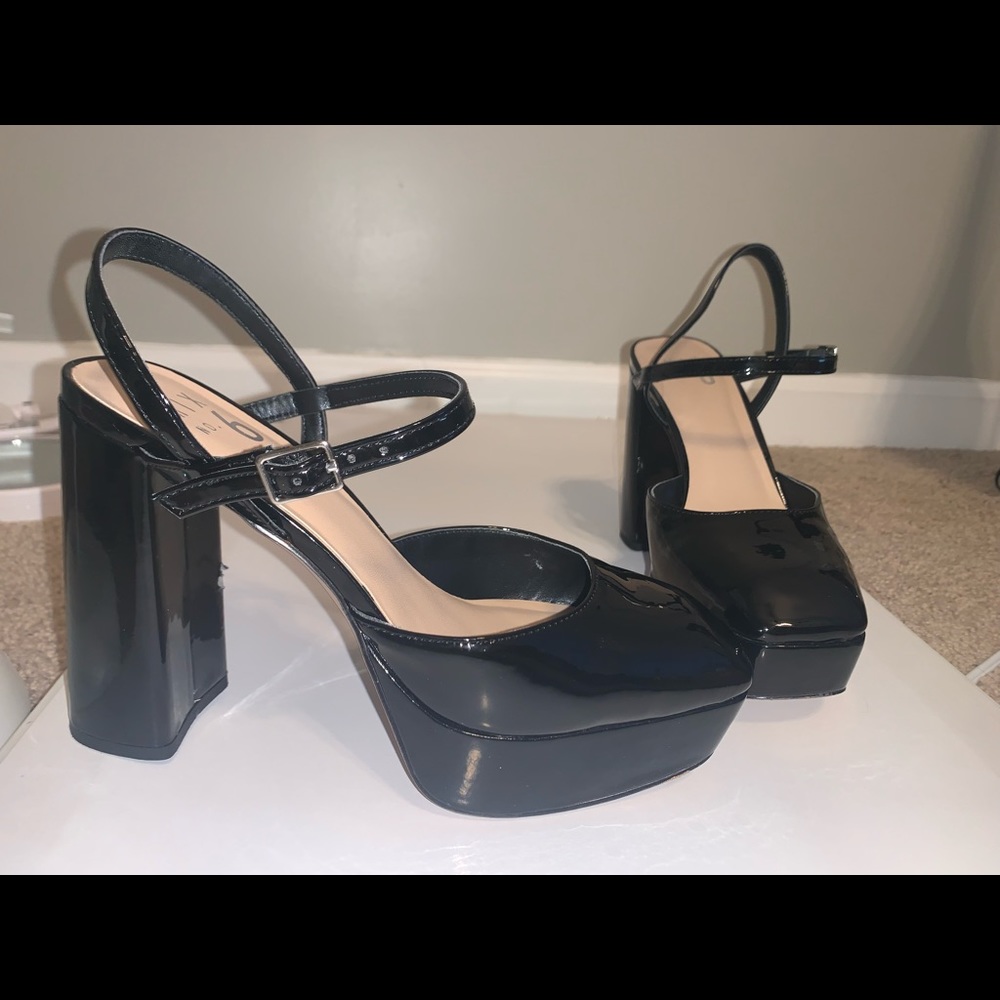 Black Patent Platform Closed Toe Heels